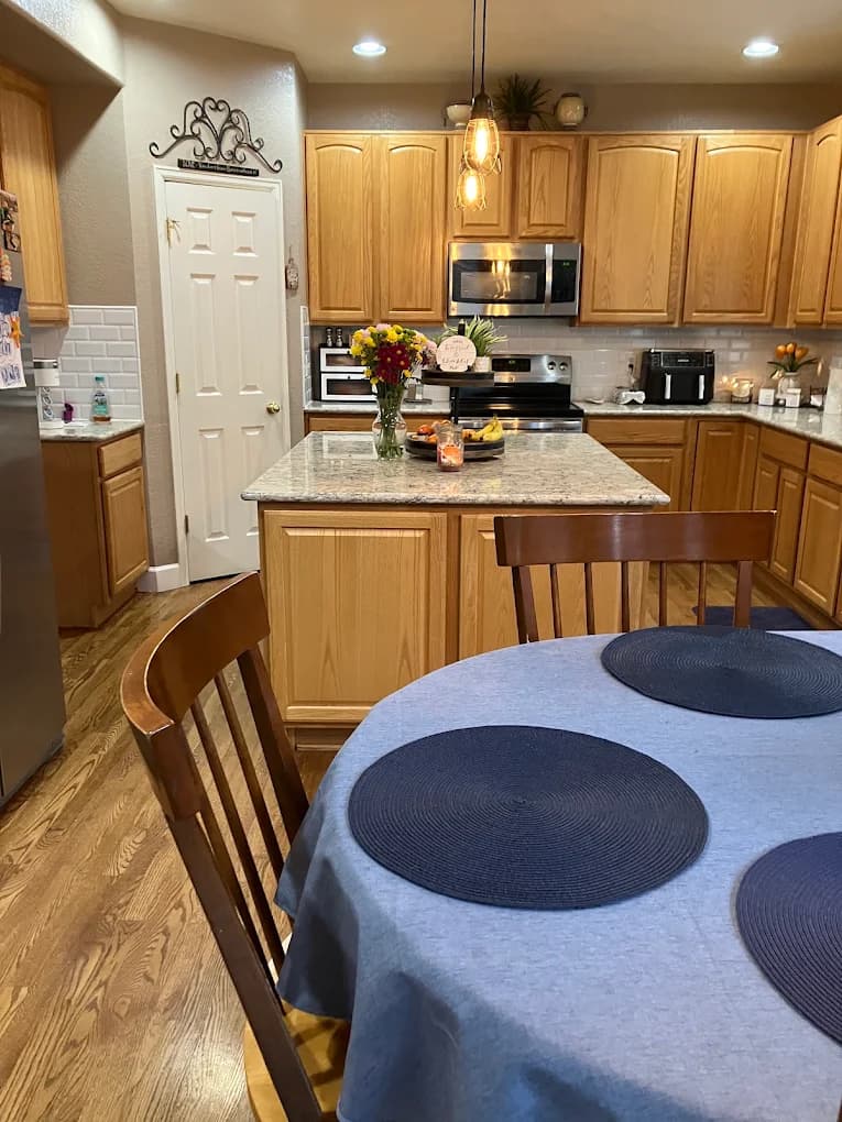 Oak kitchen with an island, before refinishing