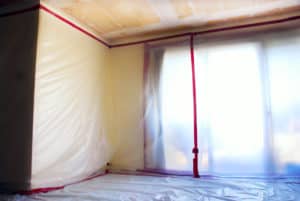 room prepared for popcorn ceiling removal