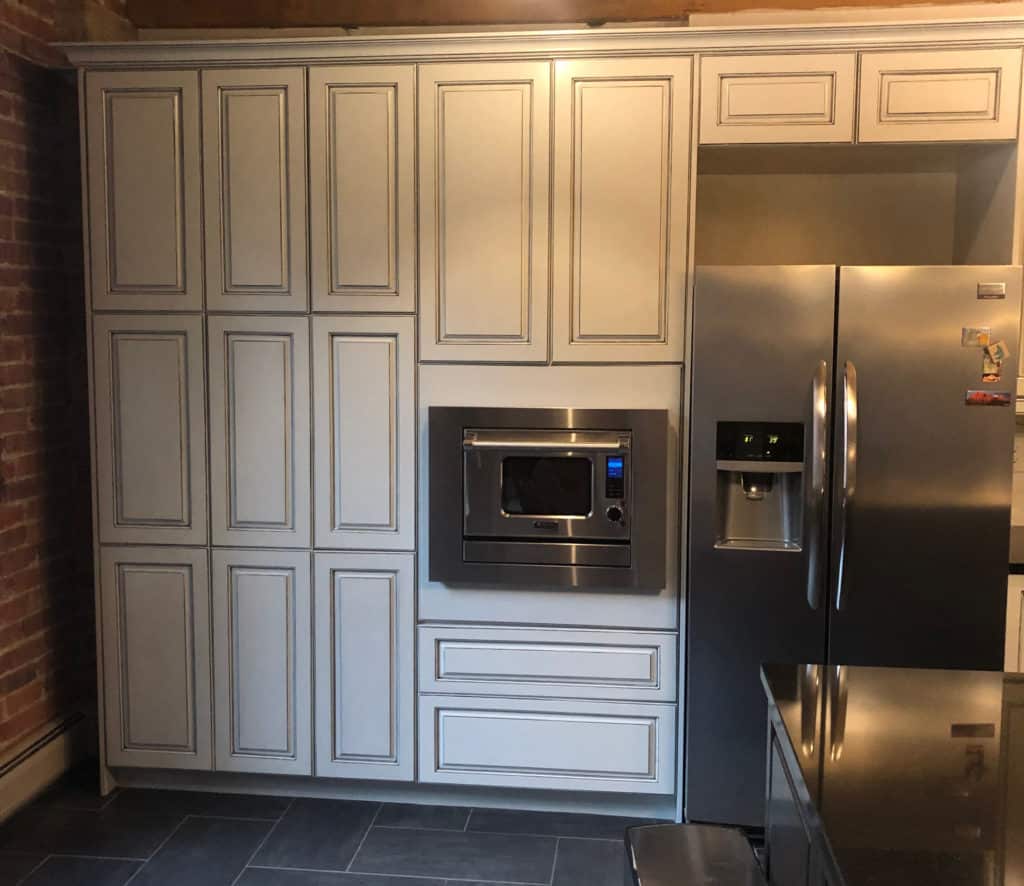 kitchen cabinets painted white with glazing