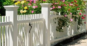 white painted fence with flowers